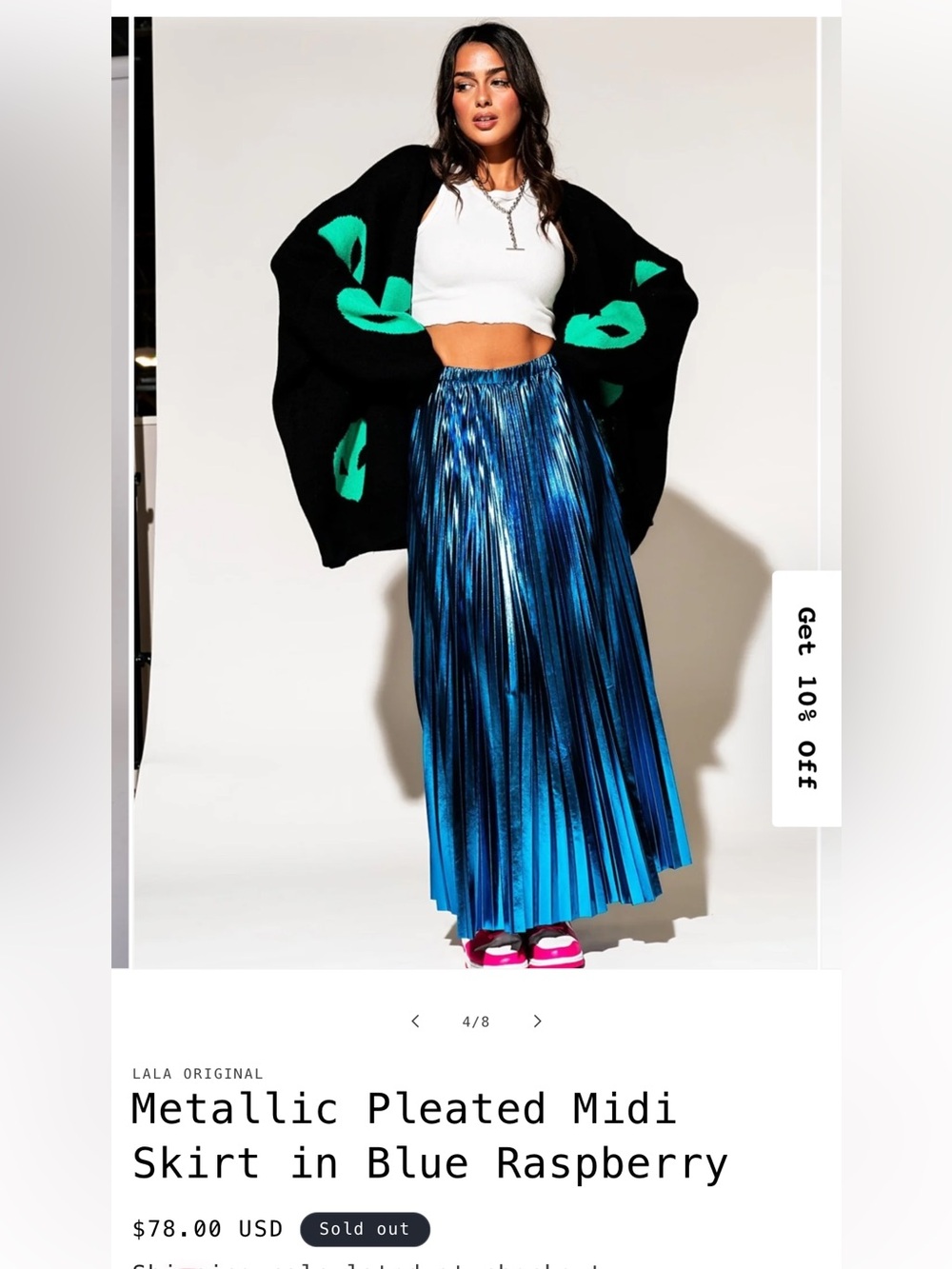 Metallic Pleated Midi Skirt in Blue Raspberry
